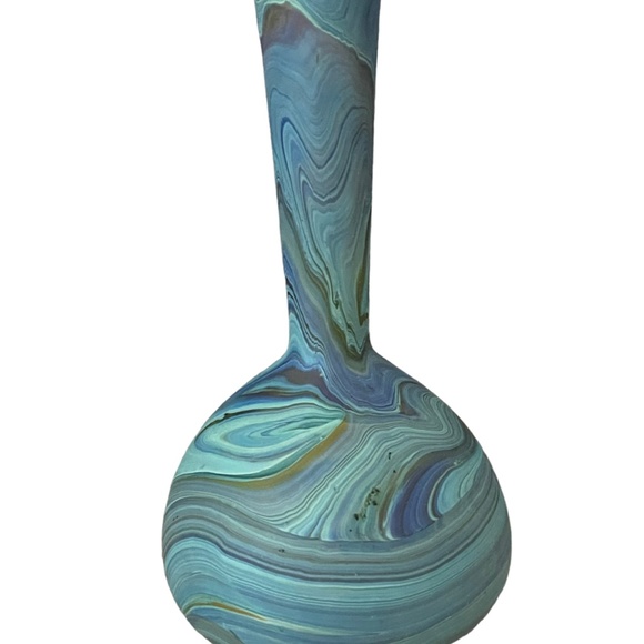 Blue Marbled Hand Blown Glass Bud Vase 6" - Picture 4 of 6